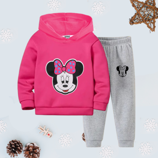 Zayraz Pink Minnie Printed Hoodie And Grey Trouser