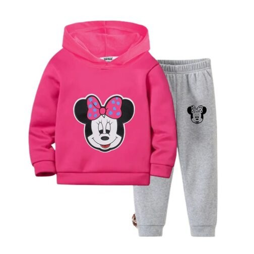 Zayraz Pink Minnie Printed Hoodie And Grey Trouser2