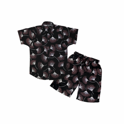 Elegant Floral Summer Linen Co-Ord Set – Black with White & Mauve Print - Image 3