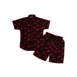 Bold Summer Linen Co-Ord Set – Black & Red Nike Print