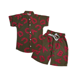 Alphabet Print Linen Shirt & Shorts Set
