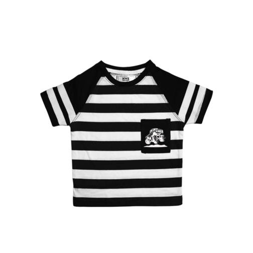 Boys' Summer Striped Monster Truck Outfit – Black & White - Image 4