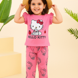 Hello Kitty Ruffle Sleeve T-Shirt & Printed Pajama Set