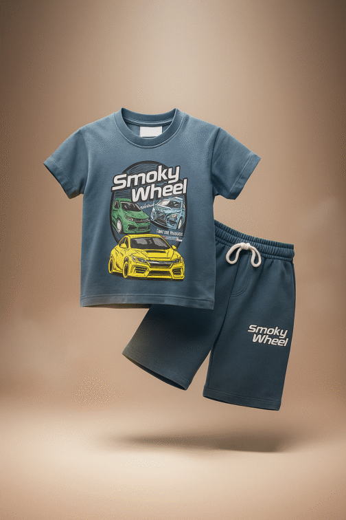 Smoky Wheel Racing Car T-Shirt & Shorts Set