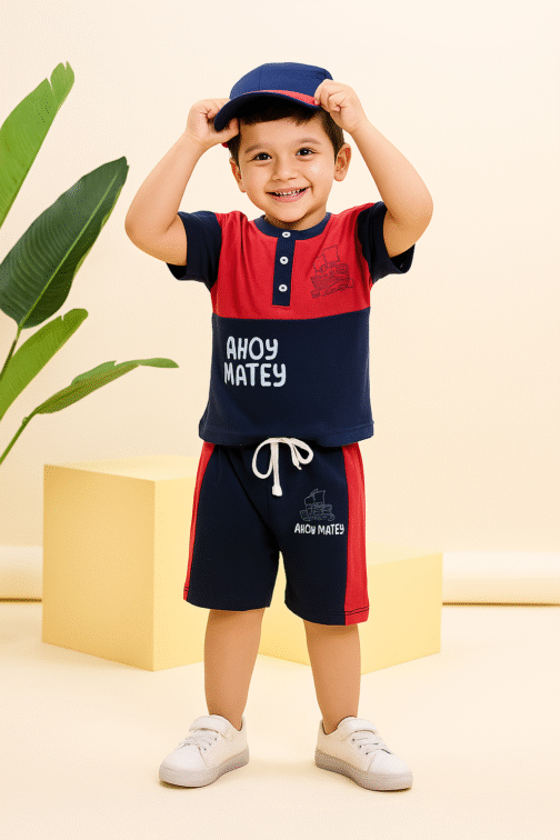 Ahoy Matey" Nautical T-Shirt & Shorts Set