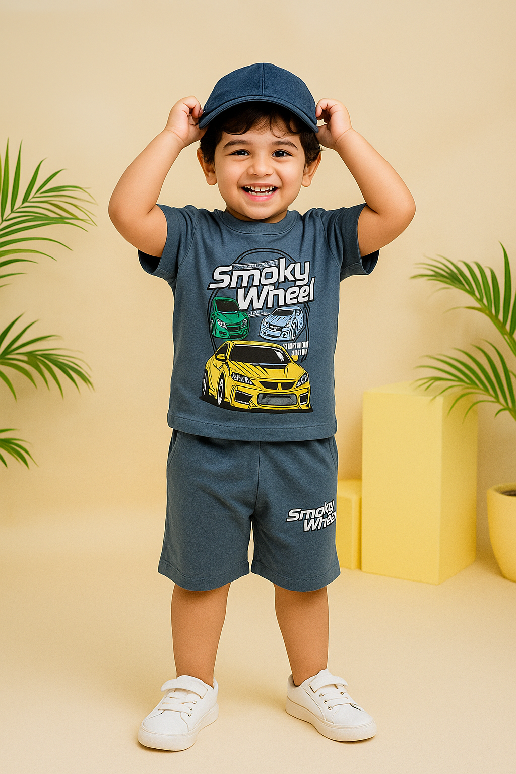 Smoky Wheel Racing Car T-Shirt & Shorts Set