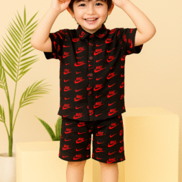 Bold Summer Linen Co-Ord Set – Black & Red Nike Print