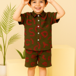 Alphabet Print Linen Shirt & Shorts Set
