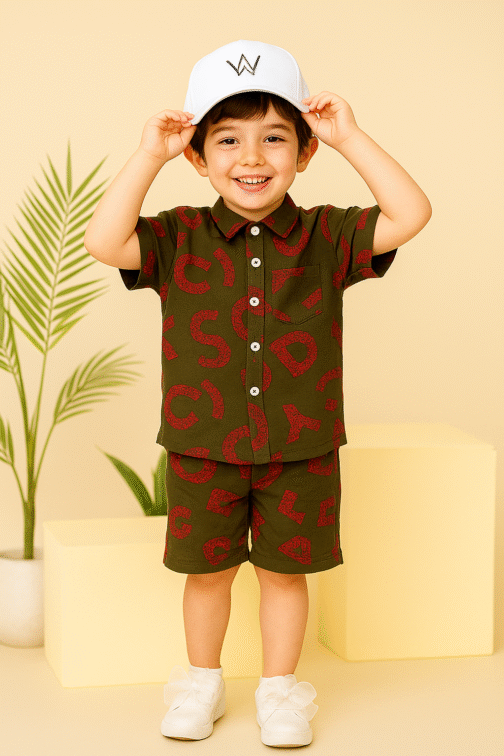 Alphabet Print Linen Shirt & Shorts Set
