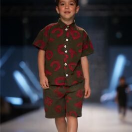Alphabet Print Linen Shirt & Shorts Set