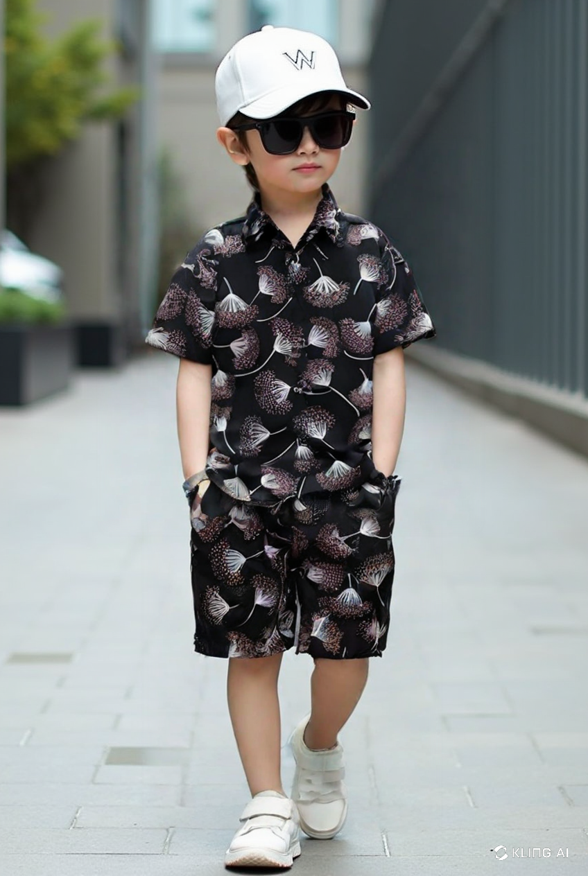 Elegant Floral Summer Linen Co-Ord Set – Black with White & Mauve Print