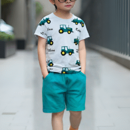 Boys’ Tractor Print “Sedan” Summer T-Shirt & Shorts Set