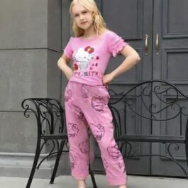 Hello Kitty Ruffle Sleeve T-Shirt & Printed Pajama Set
