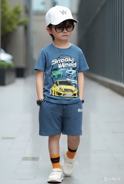 Smoky Wheel Racing Car T-Shirt & Shorts Set