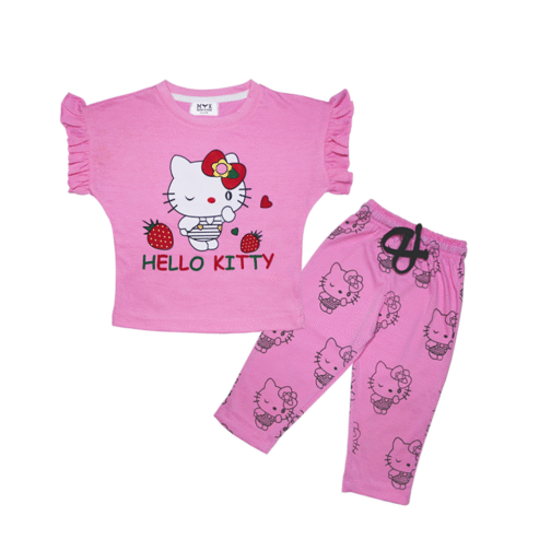 Hello Kitty Ruffle Sleeve T-Shirt & Printed Pajama Set - Image 3